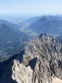 High angle view of mountain range against sky