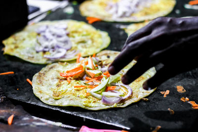 High angle view of food in tray