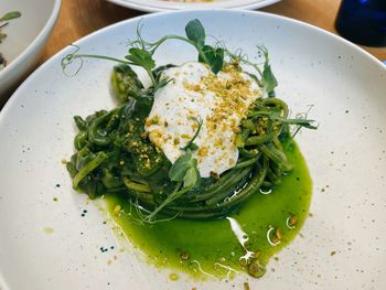 High angle view of food in plate