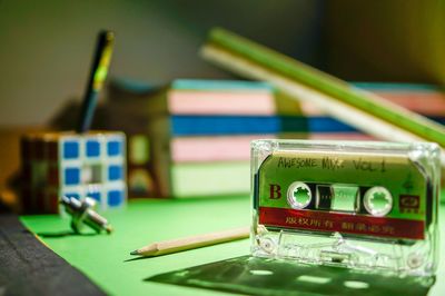 Close-up of audio cassette