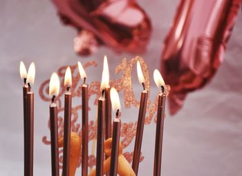 Close-up of lit candles 