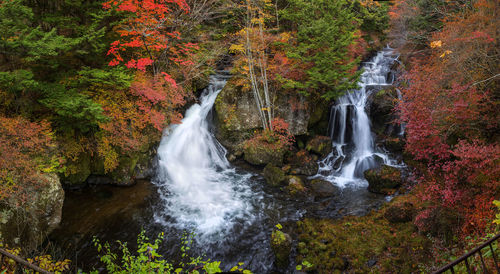 Waterfall in forest during autumn