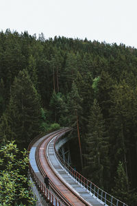 High angle view of railroad tracks against clear sky