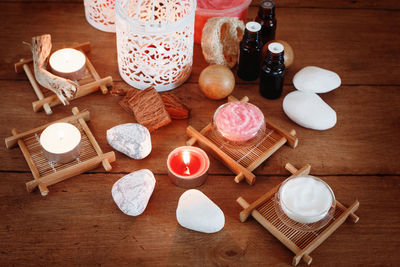 High angle view of food on table