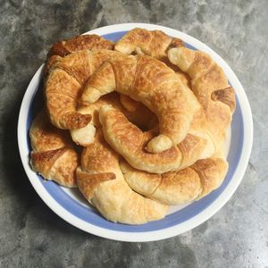 High angle view of breakfast in plate on table