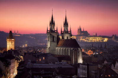 Buildings against sky during sunset