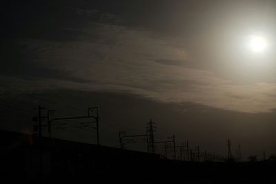 View of electricity pylons at sunset