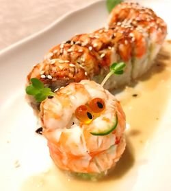 Close-up of sushi served in plate