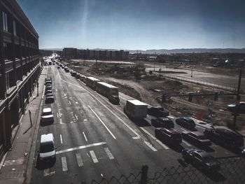 High angle view of traffic on road in city