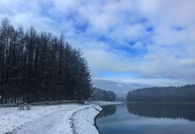 Scenic view of lake against sky during winter