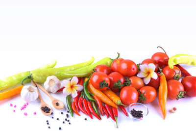 Fruits and vegetables on white background