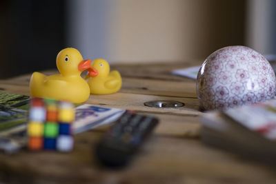 Close-up of toys on table