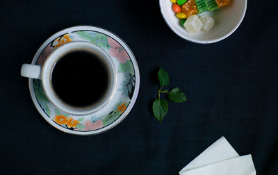 High angle view of coffee on table