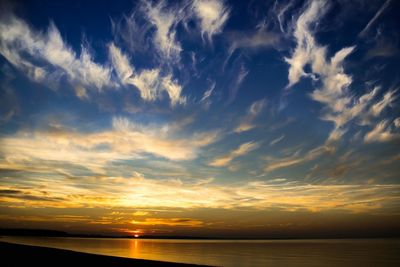 Scenic view of calm sea at sunset