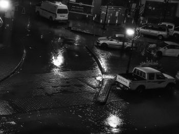 High angle view of traffic on road at night