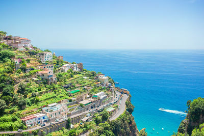 High angle view of sea against clear sky