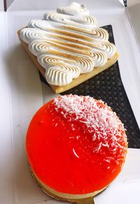 High angle view of cake in plate on table