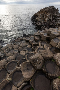 High angle view of rocks next to sea
