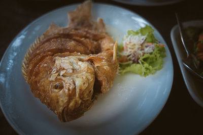 High angle view of food in plate