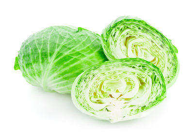 High angle view of cabbage against white background