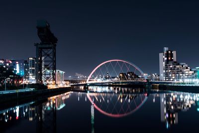 Reflection of illuminated buildings in water