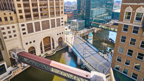 High angle view of buildings in city