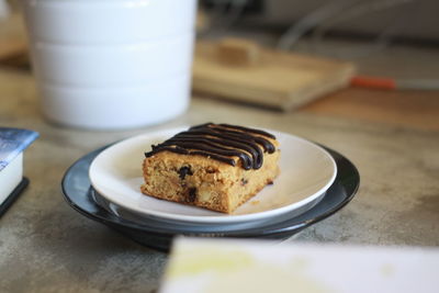 Close-up of dessert in plate on table