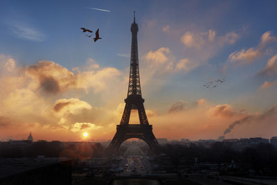 Communications tower at sunset