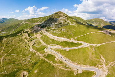 Winding and dangerous road from the high mountain pass in transalpina, romania