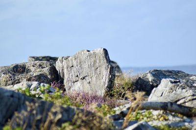 Rocks on rock against clear blue sky