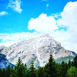 Low angle view of snowcapped mountain against sky