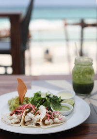 Close-up of food in plate on table