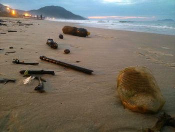 Scenic view of beach at sunset