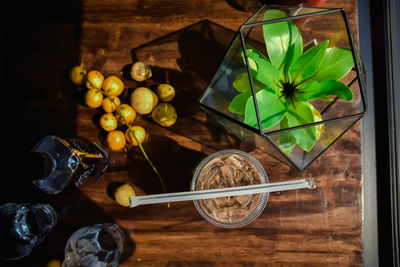 High angle view of fruits on table