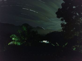 Silhouette trees against sky at night