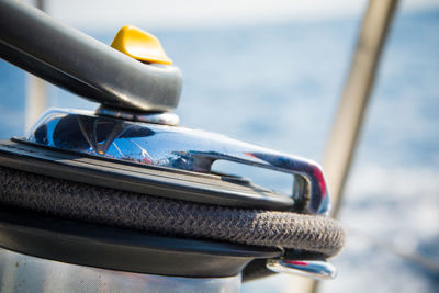 Close-up of bicycle in sea