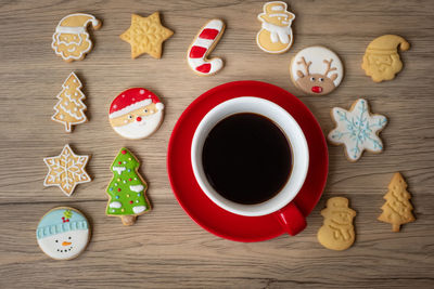 High angle view of cookies on table