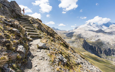 Hiking on the peaks of the vanoise massif in the alps in summer