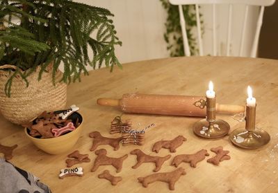High angle view of christmas decorations on table