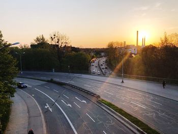 High angle view of road against sky during sunset