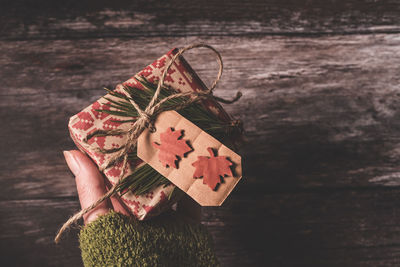 Close-up of christmas decoration on table