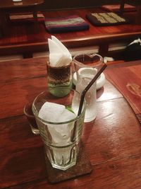 High angle view of ice cream on table