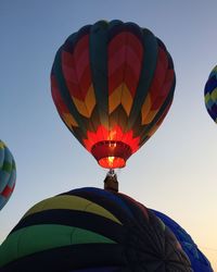 Low angle view of hot air balloon against clear sky