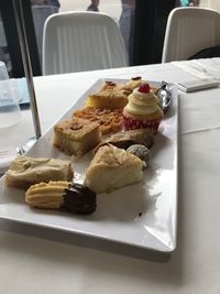 High angle view of dessert in plate on table