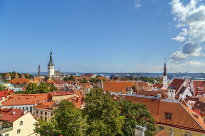 Panoramic view of townscape against sky in city