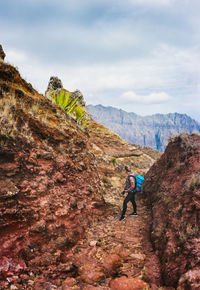 Paul valley between barren mountain peak on santo antao island, cabo verde