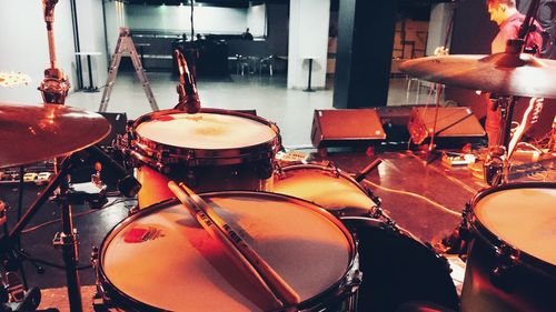 High angle view of drum set