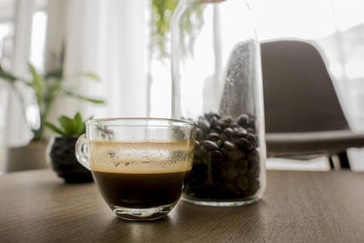 Close-up of drink in glass on table