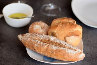 High angle view of breakfast served on table