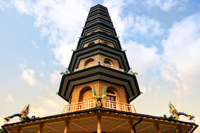 Low angle view of temple building against cloudy sky